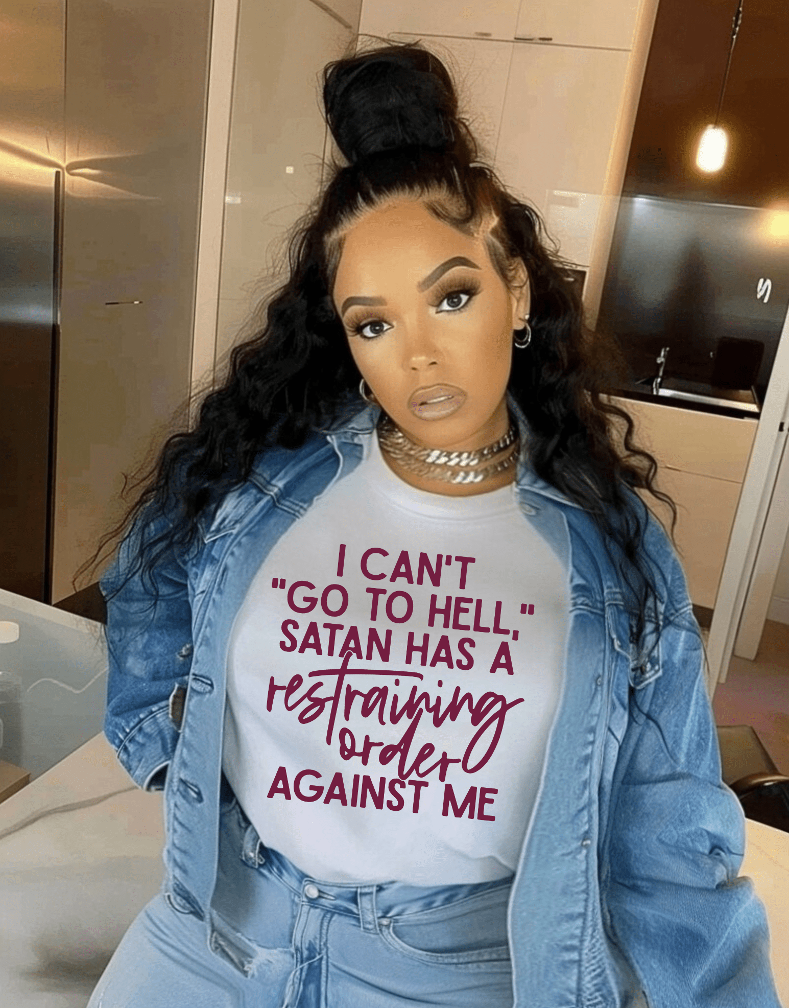 I Can't Go To Hell Satan Has A Restraining Order Against Me T-Shirt - My Prayer Closet