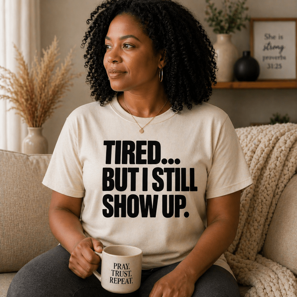 Tired But I Still Show Up T-Shirt | Faith Graphic Tee for Women - My Prayer Closet