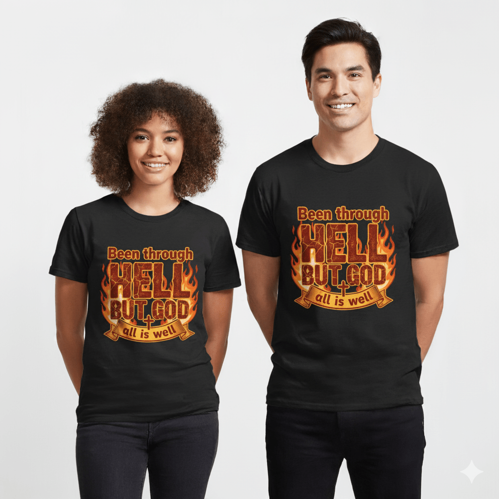 Unisex Heavy Cotton Tee | Been Through Hell, But God, All is Well, Faith Shirt, Christian Apparel, Inspirational Gift - My Prayer Closet