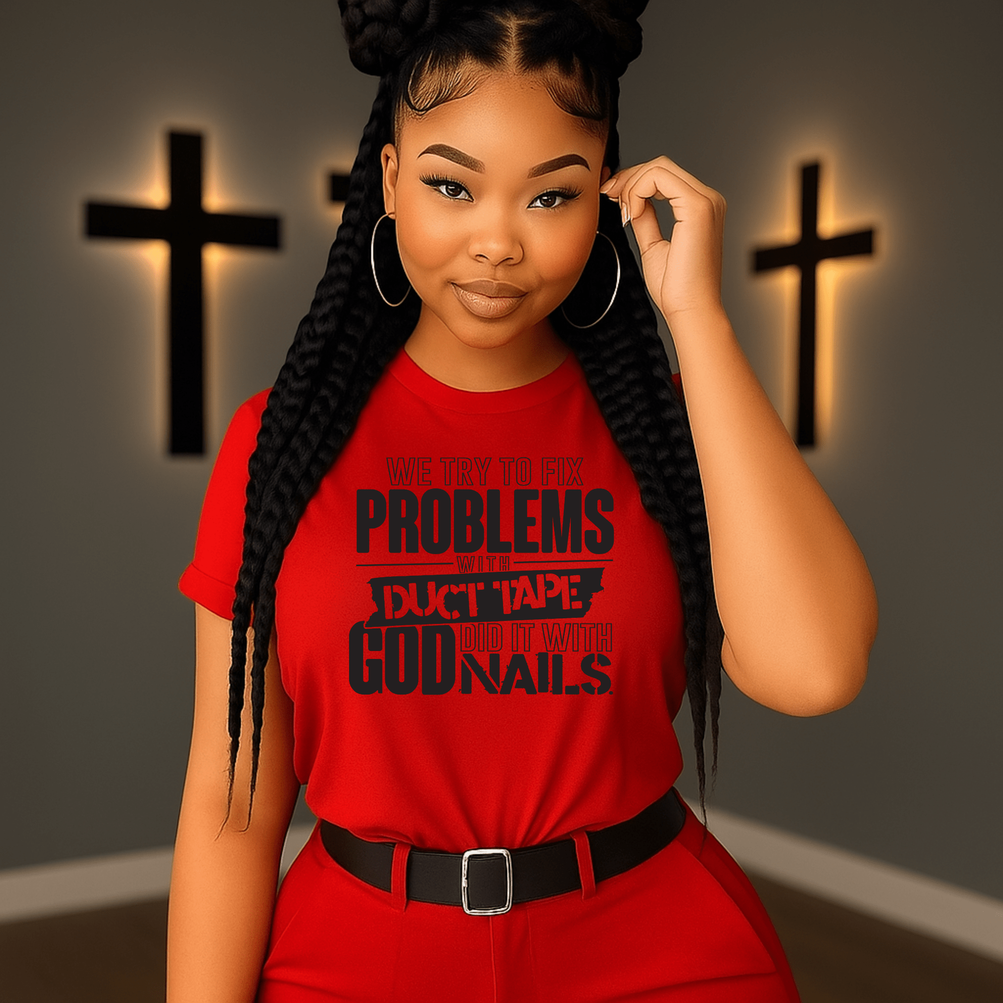We Try To Fix Problems With Duct Tape God Did It With Nails T-Shirt - My Prayer Closet